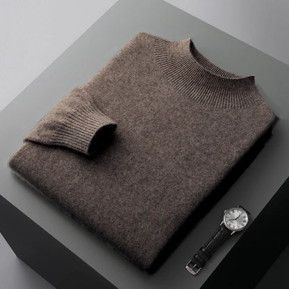 New Men's 100% Merino Wool Mock Neck Pullover Soft Warm Jumpers Quality Cashmere Sweater Casual Smart Knitwear Basic Tops Clothi