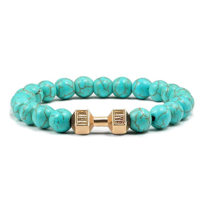 Bracelet en pierre volcanique naturelle pour hommes, perles mates noires, breloque haltère, bracelets à breloques pour femmes, bijoux de fitness