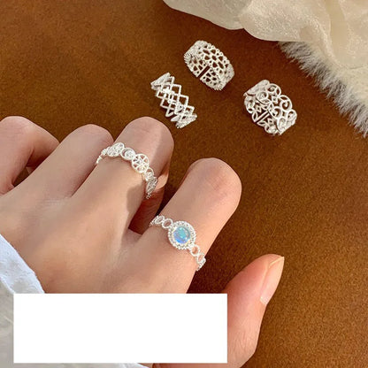 Bagues en argent sterling 925 pour femmes, bijoux fins géométriques, bague ajustable en toile creuse avec zircone cubique pour fête d'anniversaire