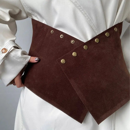 Irregular Suede Leather Belt Maillard Versatile Women Waist Belt Luxury Design Retro Ultra-wide Waistband Waist Decoration