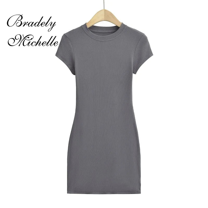Mini Dresses Short Sleeve Crewneck Sexy Summer Bodycon Dress for Women Pullover Sleeveless Vestidos