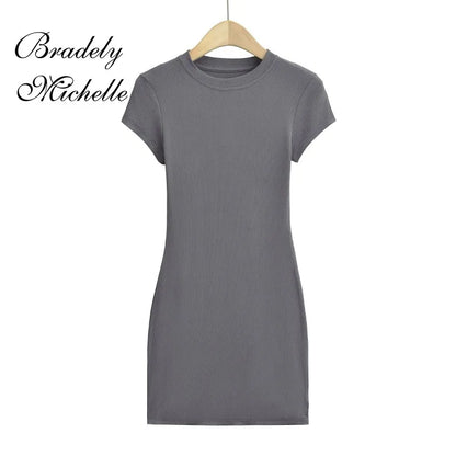 Mini Dresses Short Sleeve Crewneck Sexy Summer Bodycon Dress for Women Pullover Sleeveless Vestidos
