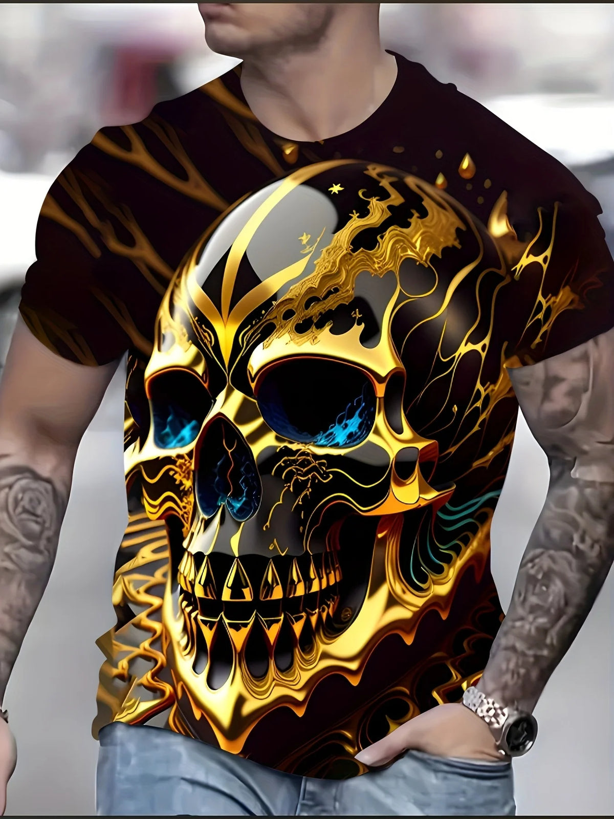 Men's Short Sleeve Tee 3D Skull Print Tops Crew Neck T-Shirts Summer Oversized T-Shirt Hip Hop T-Shirts for Men Luxury T-Shirt