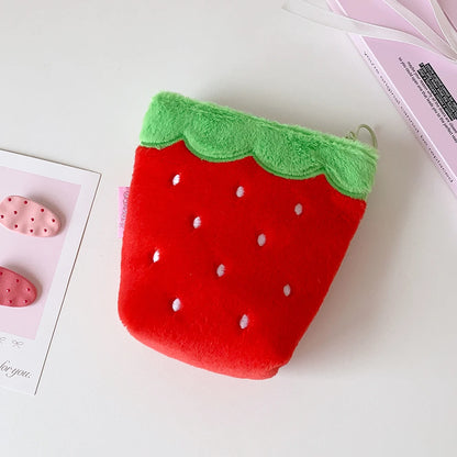 Sweet Cute Strawberry Zipper Plush Makeup Bag Fashion Girl Portable Large Capacity Travel Storage Lipstick bag Student Pen Bag