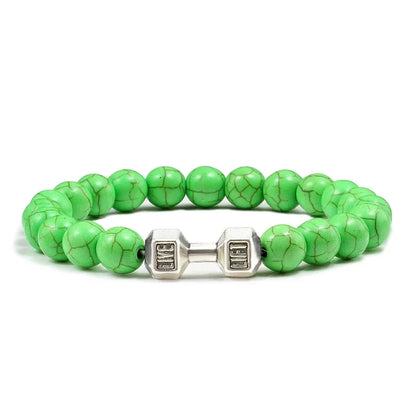 Bracelet en pierre volcanique naturelle pour hommes, perles mates noires, breloque haltère, bracelets à breloques pour femmes, bijoux de fitness