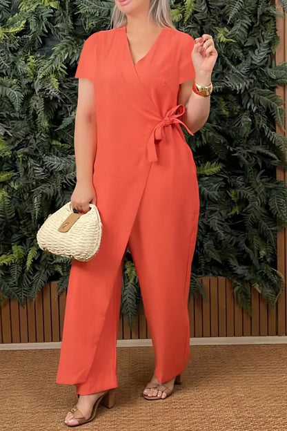 Combinaison décontractée femme Col en V sans manches Combinaison à lacets pour femme Mode Bureau Vacances Vêtements femme Combinaisons Été Nouveau