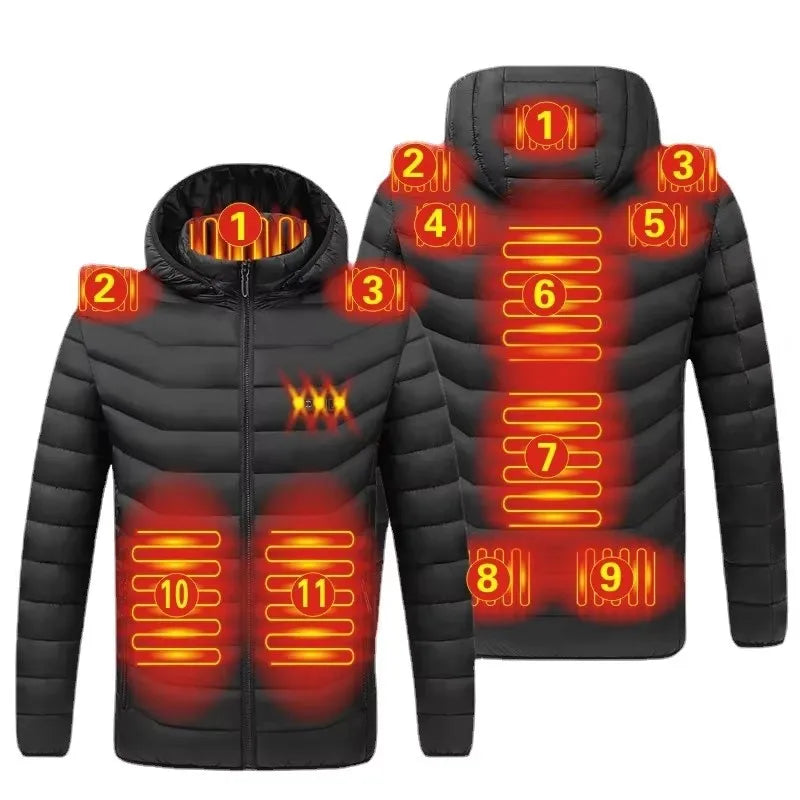 Men's Winter Warm USB Heating Parka Smart Thermostat Pure Color Hooded Heated Jacket Bobojaco Padded Clothing