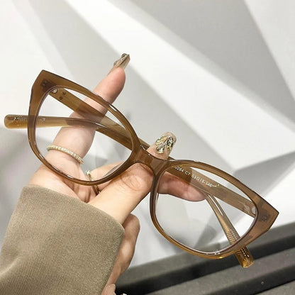 New Maillard Wind Net Red Cold Brown Cat Eye Glasses Frame Women's Plain Face Photo Frame Degrees 0~-6.00