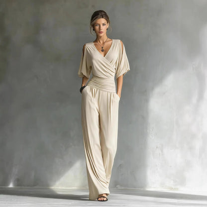 Jumpsuit Women Disfraz Mujer V-neck Short-sleeved Loose Waist Slim Fit Jumpsuit Women's Summer New Fashion Temperament Jumpsuit
