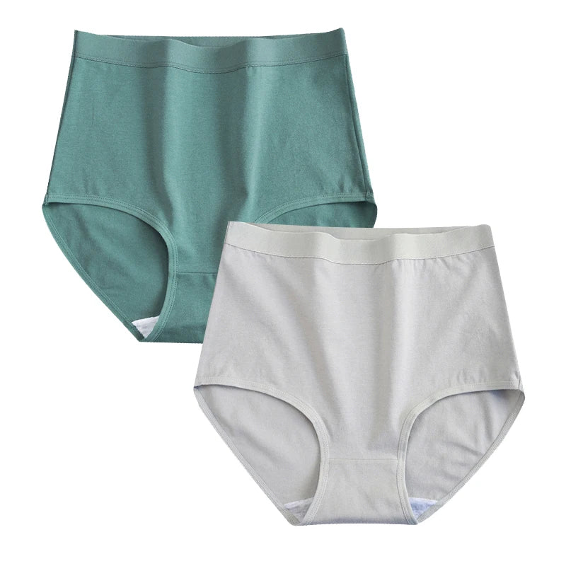 FallSweet 2 Pcs/Lot Cotton Underwear Women High Waist Panties Comfortable Solid Color Underpants Plus Size Lingerie M-XXXL