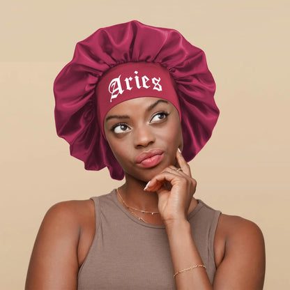 1PConstellation printing satin wide band sleep bonnet ,soft sleeping bonnet with wrap band,make up washing face daily use bonnet