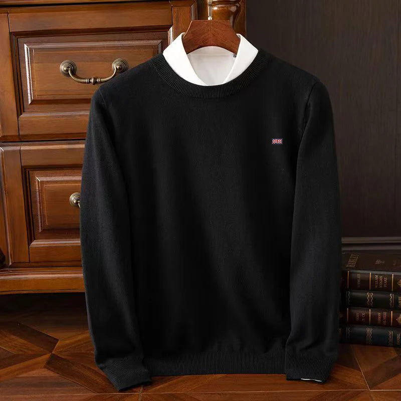 Winter New Men's 6XL Cashmere Cold Resistant Clothing Round Neck Solid Color Pullover Warm Sweaters Casual Pullover Logo Tops