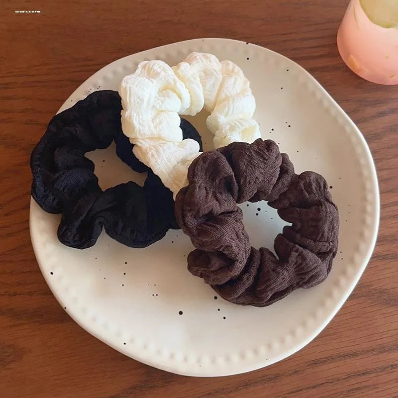 Simple Solid Color Large Intestine Hair Rope for Women Elegant High Ponytail Hair Rope Fashion Girl Meatball Head Scrunchie
