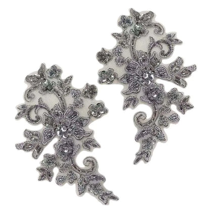2PCS/Pair,3d Flower Wtih beaded sequined Bodice Applique sewing supplies,Lace Emboridery Sew On Patches For Dresses,Clothing