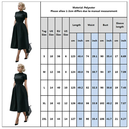 Robe trapèze élégante noire pour femme 2024, Col semi-montant, Taille haute, Coupe ajustée, Robe de bureau unie pour femme, Vestidos