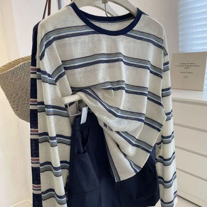 Vêtements pour femmes Printemps Automne Mode Simplicité Assorti Rayé Color Block Col Rond Dames Ample Style Décontracté Manches Longues