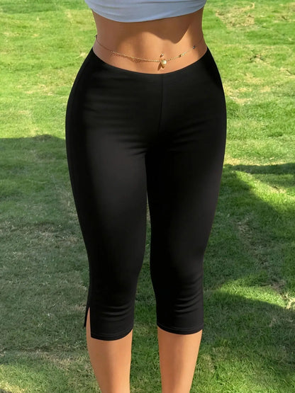 Pantalon Capri ajusté noir style streetwear Y2K pour femme, survêtement à fentes latérales, adapté au fitness