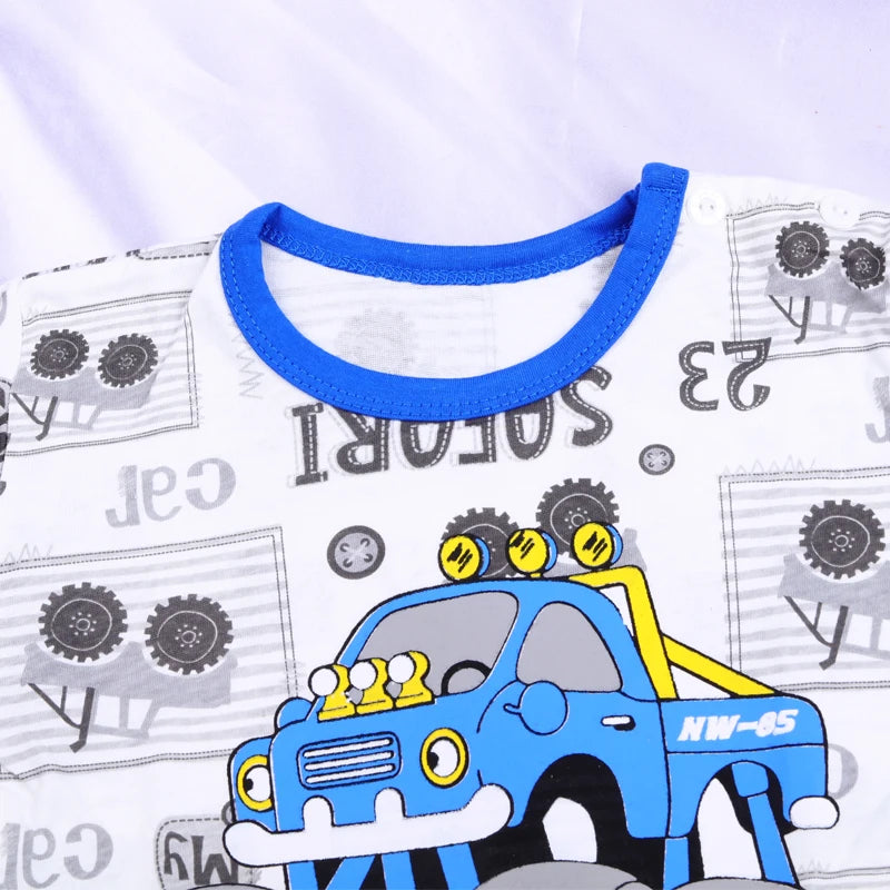 Ensemble pyjama d'été pour garçons - Costume à manches courtes - Motif voiture de dessin animé - Haut en coton à manches courtes + short - 2 pièces - Vêtements de nuit pour enfants