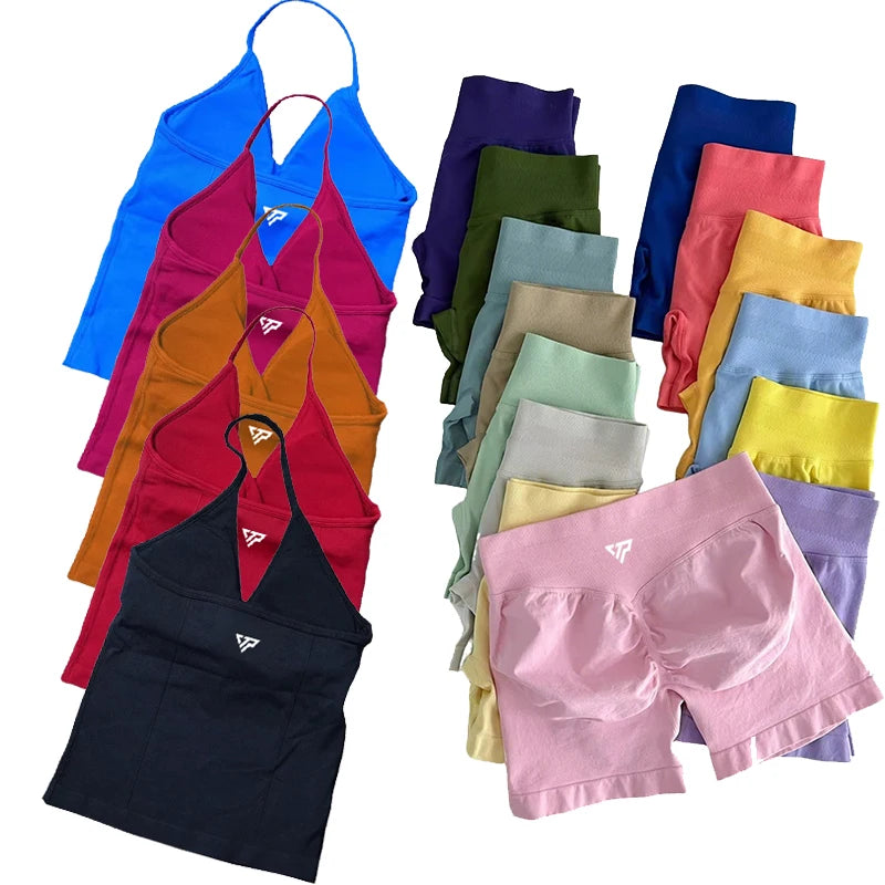 Ensembles 2 pièces Keep That Pump short haut tenues femme ensembles de yoga ensembles de sport soutien-gorge sans couture de haute qualité à lacets ensembles de sport anti-rayures