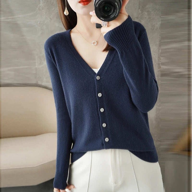 Pull ample pour femme à col en V, style vent frais et élégant