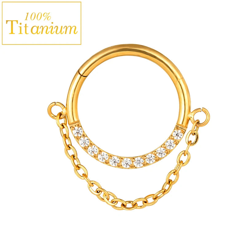 Anneaux de nez en titane G23, clicker de septum articulé, segment pour l'oreille, le tragus, le cartilage, l'hélix, le daith, le piercing labial, bijoux, boucles d'oreilles dorées