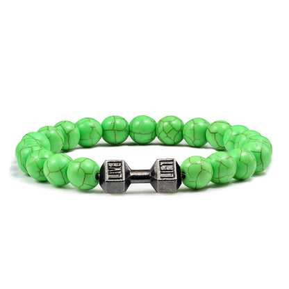 Bracelet en pierre volcanique naturelle pour hommes, perles mates noires, breloque haltère, bracelets à breloques pour femmes, bijoux de fitness