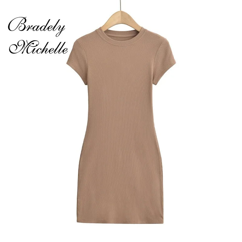 Mini Dresses Short Sleeve Crewneck Sexy Summer Bodycon Dress for Women Pullover Sleeveless Vestidos