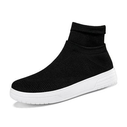 Men Thick Bottom Sneakers Autumn Couple New Non-slip Sock Shoes Breathable Mesh Round Head Casual Walking High-top Flats
