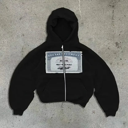 American Y2K New Hip Hop Trend Zipper Hoodie Women Street Casual Loose Joker Vintage Sweatshirt Unisex Fleece Padded Warm Hoodie