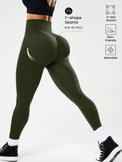 Legging de sport taille haute gainant pour femme, effet push-up, respirant, séchage rapide, avec découpe en V au dos