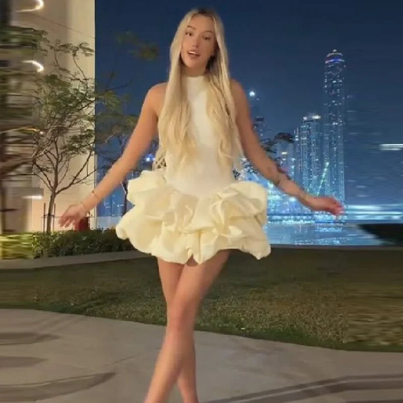 Vêtements chics bouffants à volants pour femme 2026 Robes courtes élégantes Y2K Robe exquise haut de gamme pour soirée en boîte de nuit
