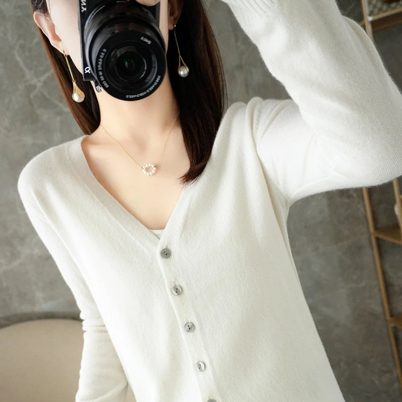 Pull ample pour femme à col en V, style vent frais et élégant