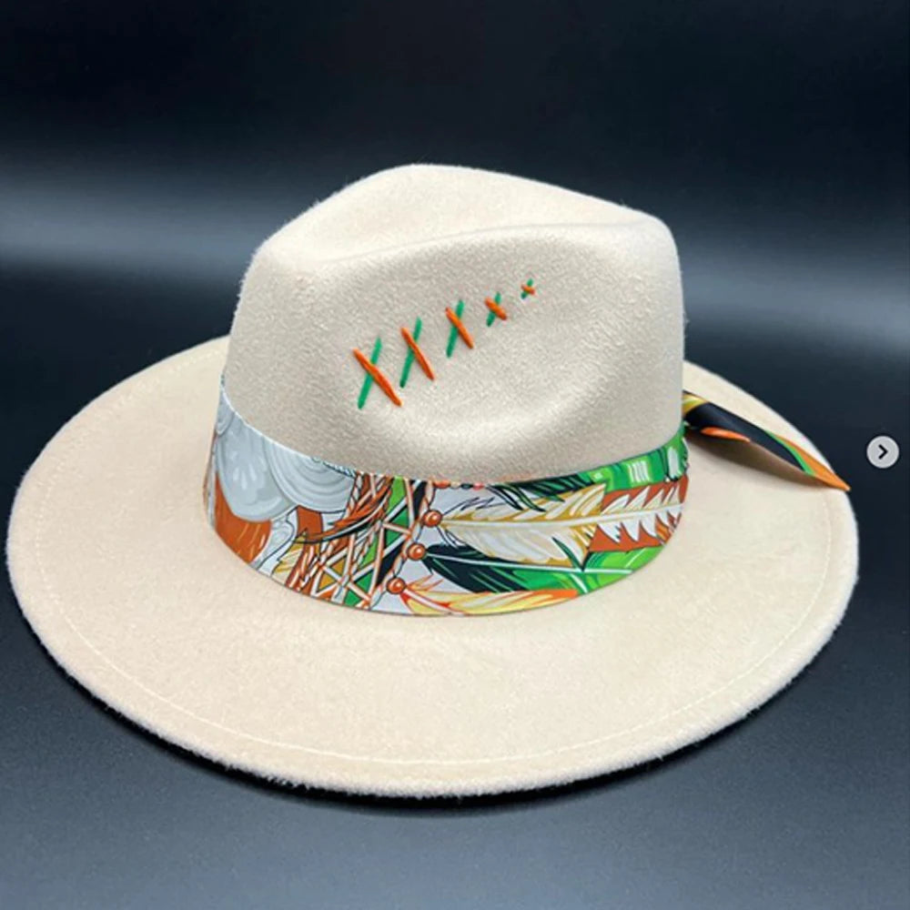 Suede Fedora Painting Felt Hats for Men and Women, Hand Sewn Fedora Adjustable Fall Winter Fashion Party Hats and Gifts