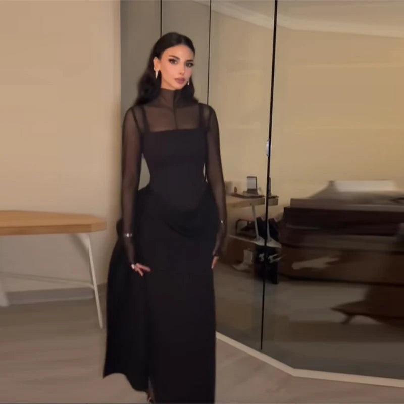 Robe longue chic et moderne avec panneaux transparents, pour femmes, style vintage, élégante et tendance, pour soirée ou tenue de printemps