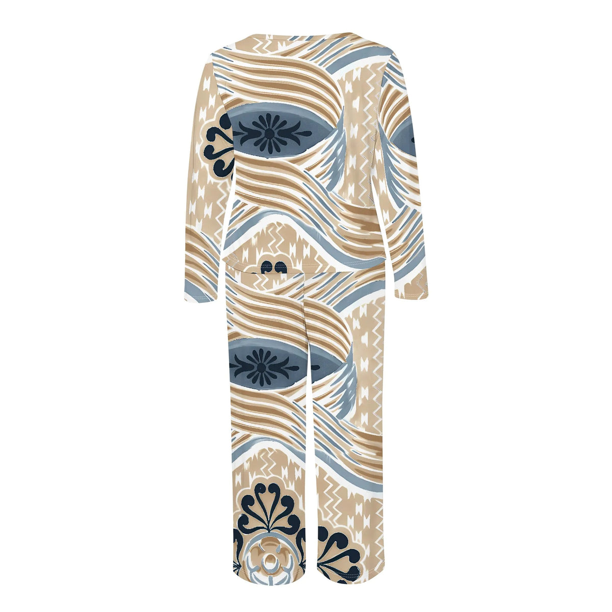 Plus size Women two-piece set with 3D geometric print casual loose round neck long sleeved two-piece set (pocket)