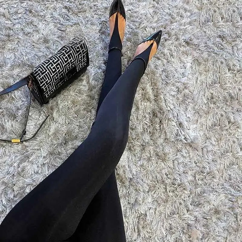 Legging Femme Noir Personnalité Nouveau Collant sans Pied avec Boucle d'Orteil Renforcée Seamless Taille Haute Remonte Fesses