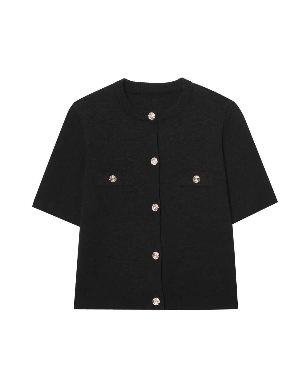 HH Women's Elegant Suit Round Collar Single-Breasted With Short Sleeve Pocket Knitted Top+Elastic Waist Mini Skirt Set