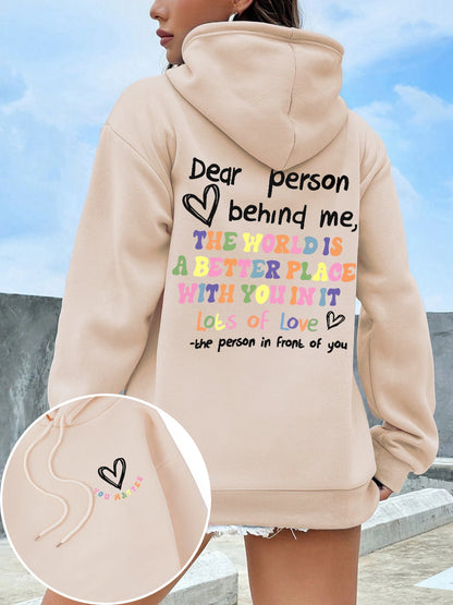 Dear Person Behind Me Hoodie Women Colored Letters Warm Fleece Woman Hoody Fur-liner Spring Autumn Hoodies Y2K Casual Tops