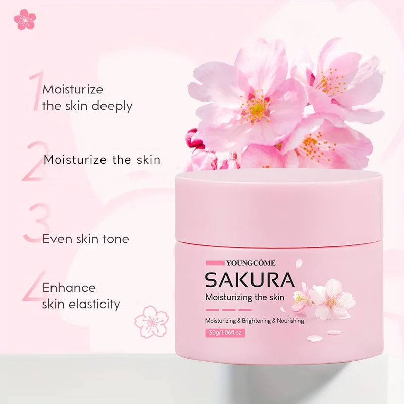 Crème Sakura Essence, Hydratant Visage Fleurs de Cerisier pour Peaux Sèches et Rugueuses, Anti-Âge, Lifting du Visage, Nourrissant, Réparateur au Collagène