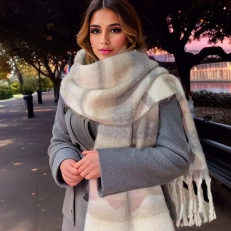 Plaid Scarf Winter New - Faux Cashmere Maillard Style, Korean Warm Vintage Fashion Thick Wrap for Women