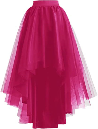 MisShow Jupe longue asymétrique en tulle style gothique punk pour femme, taille élastique, maille, costume de soirée, bal, cocktail, longue robe tutu