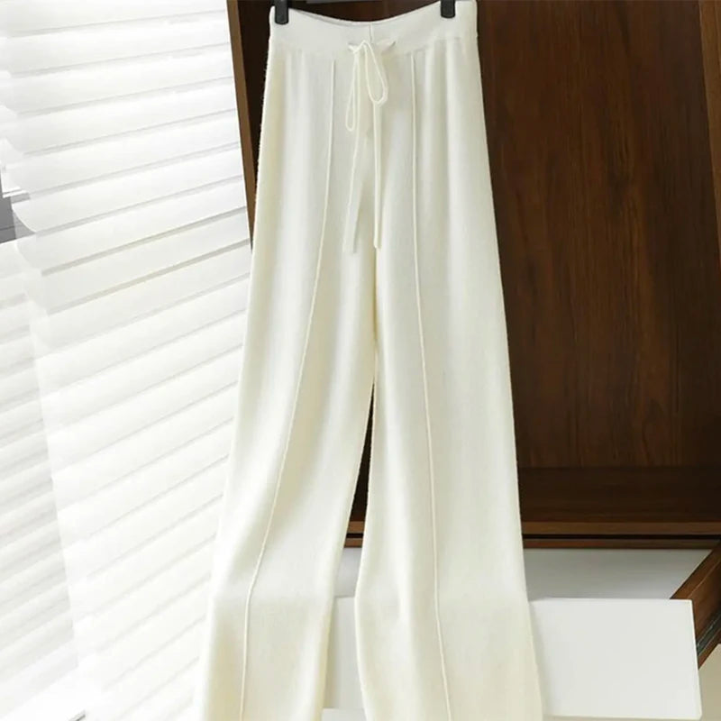 Wool Knitted Wide Leg Pants for Women in Autumn and Winter, with a Draping Feel and Straight Tube Wool Casual Woolen Pants