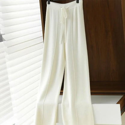 Wool Knitted Wide Leg Pants for Women in Autumn and Winter, with a Draping Feel and Straight Tube Wool Casual Woolen Pants