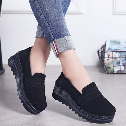 EOFK Printemps Automne Femmes Mocassins Plats Plateforme Dames Cuir Véritable Confort Compensées Mocassins Orthopédiques Chaussures Décontractées à Enfiler