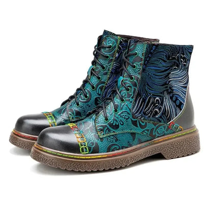 Bottes hautes 2 cm Cuir de mouton Broderie Couture Ethnique Mi-printemps Automne ZIP Femme Grande Taille Chaussures de créateur pour femmes
