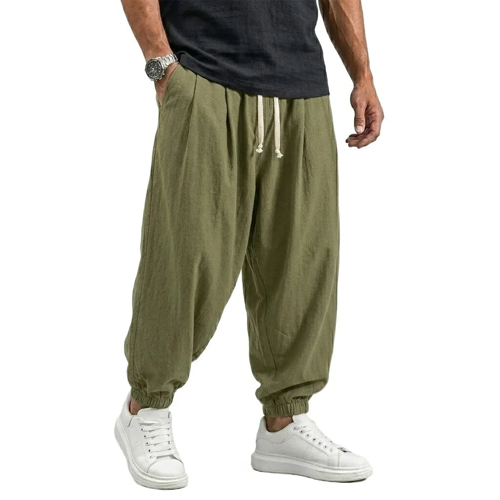 Pantalon en coton et lin coréen pour homme, pantalon de sport, décontracté, de travail, sarouel de printemps, automne, avec cordon de serrage, ample, streetwear