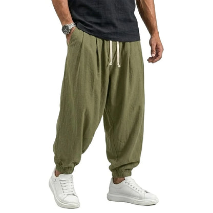 Korean Linen Cotton Pants Men's Gym Man Trousers Casual Work Pants Man Spring Harem Pants Autumn Drawstring Loose Streetwear Man