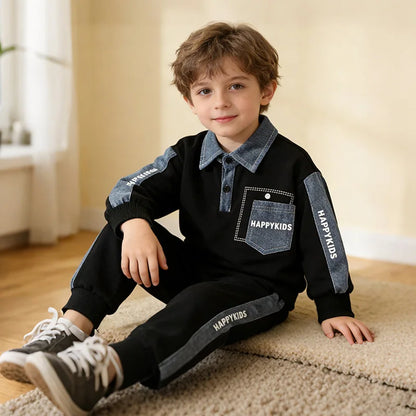 Ensemble de vêtements pour petits garçons, printemps automne 2026, col polo, manches longues, sweat-shirt et pantalon, 2 pièces, tenues décontractées pour enfants