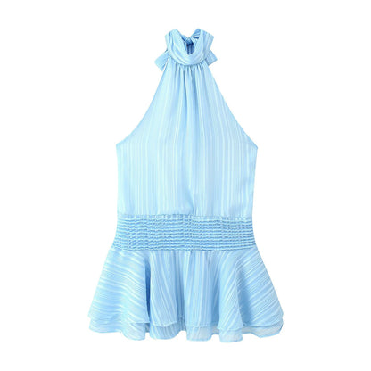 Elegant Woman's Chiffon Halter Mini Dresses 2025 Spring Summer Sexy Backless Wrapped Waist Lace Up Dress New Lady Party Vestidos