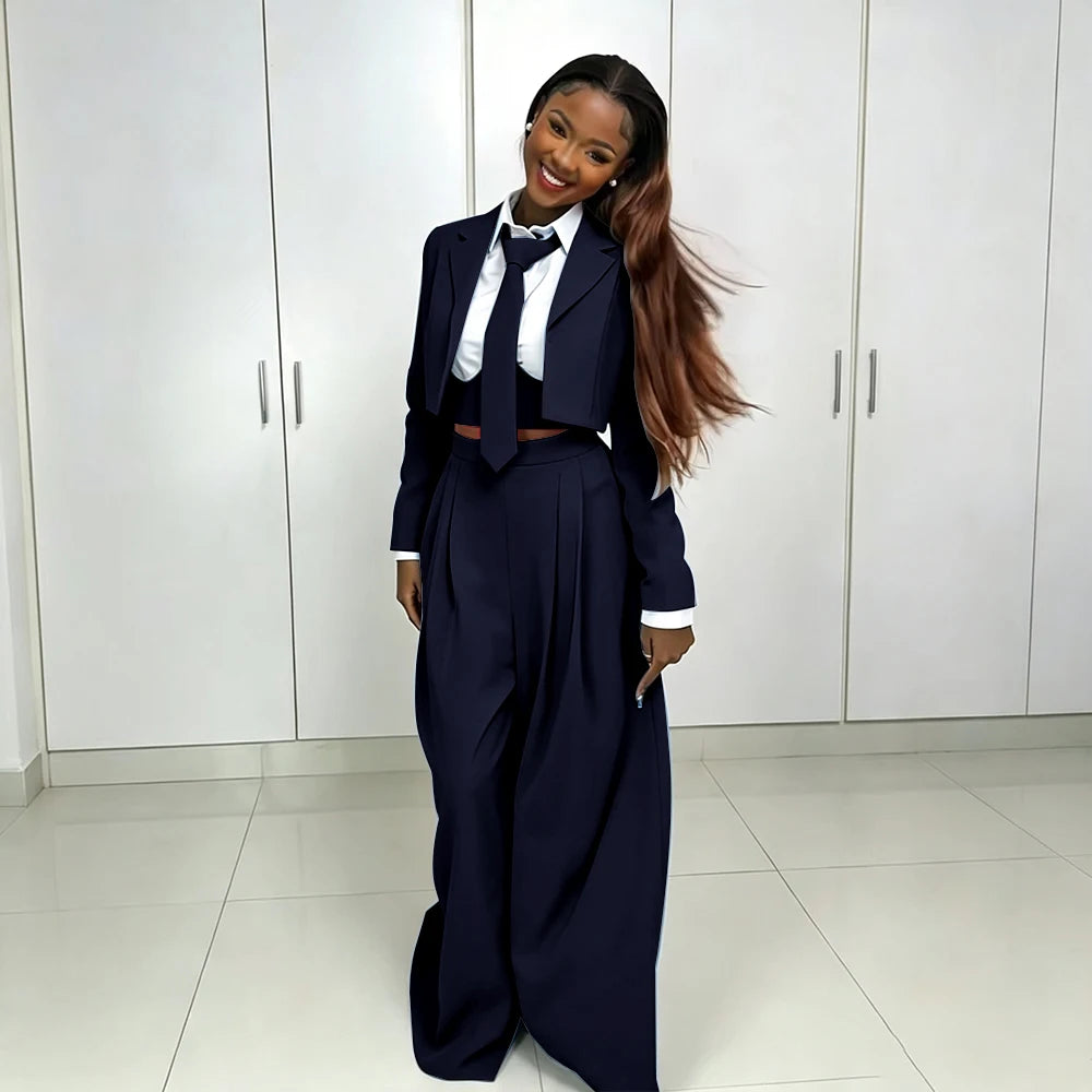 Women's Red Suit Two Piece Set Short Blazer+Wide Leg Pants Elegant Formal Fashion Daily Smart Casual Party Tuxedo Customized